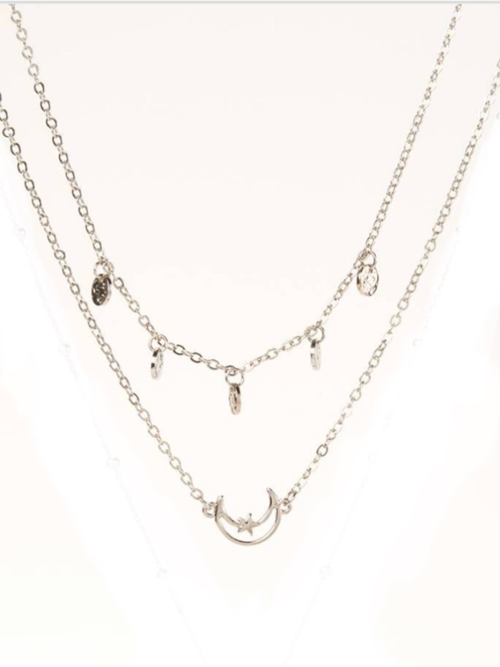 Ashley Cooper 2-piece Silver-tone Celestial Moon and Star Charm Necklace Set NWT